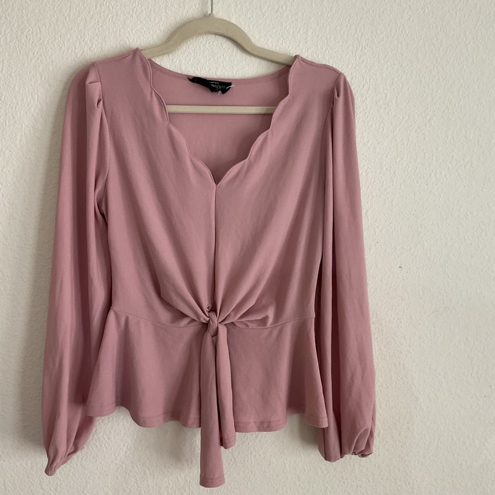 Sweet Wanderer Pink Tie Front Peplum Blouse